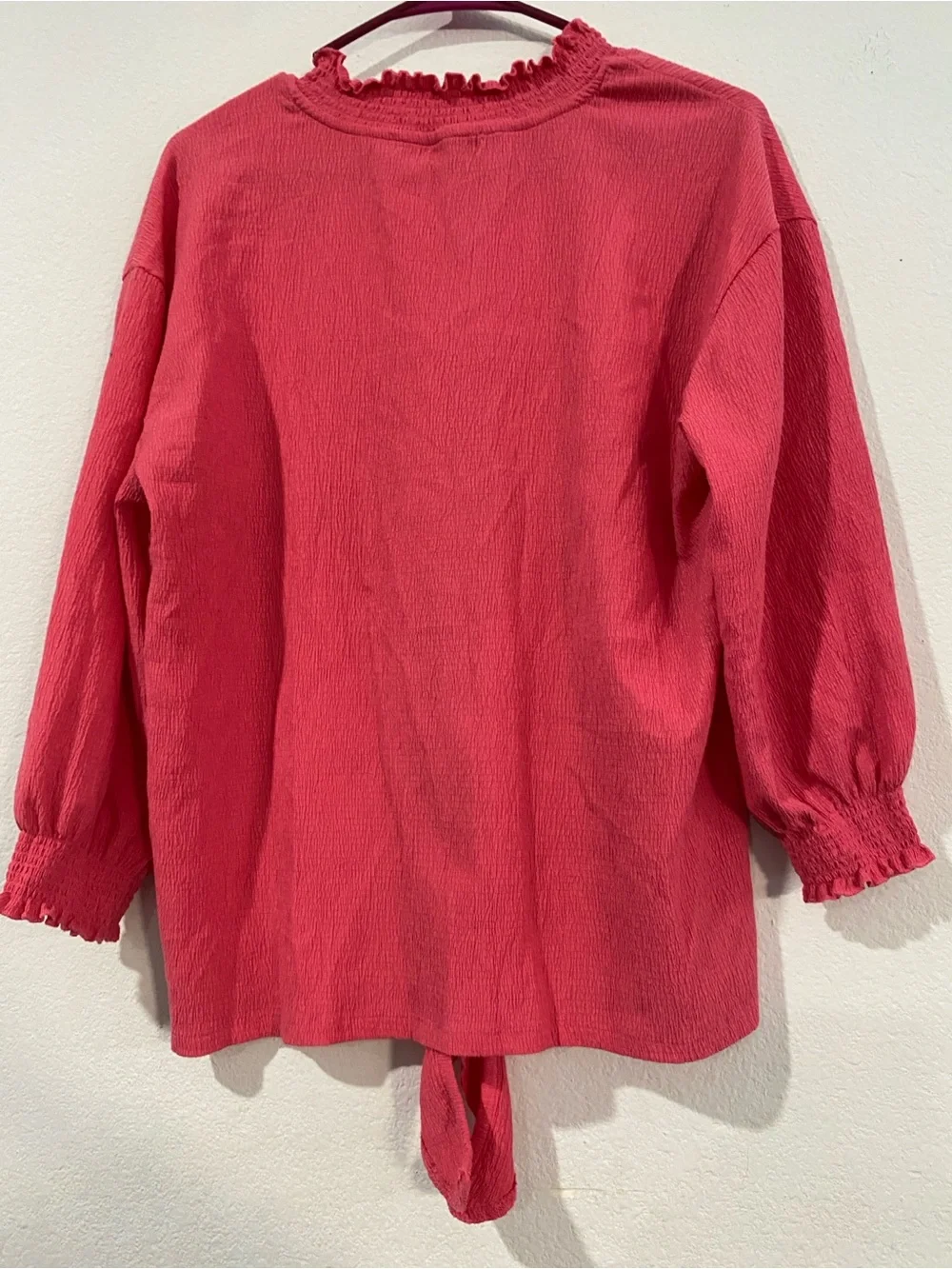 Olivia Sky Crinkled Button-Front Blouse in Coral Pink